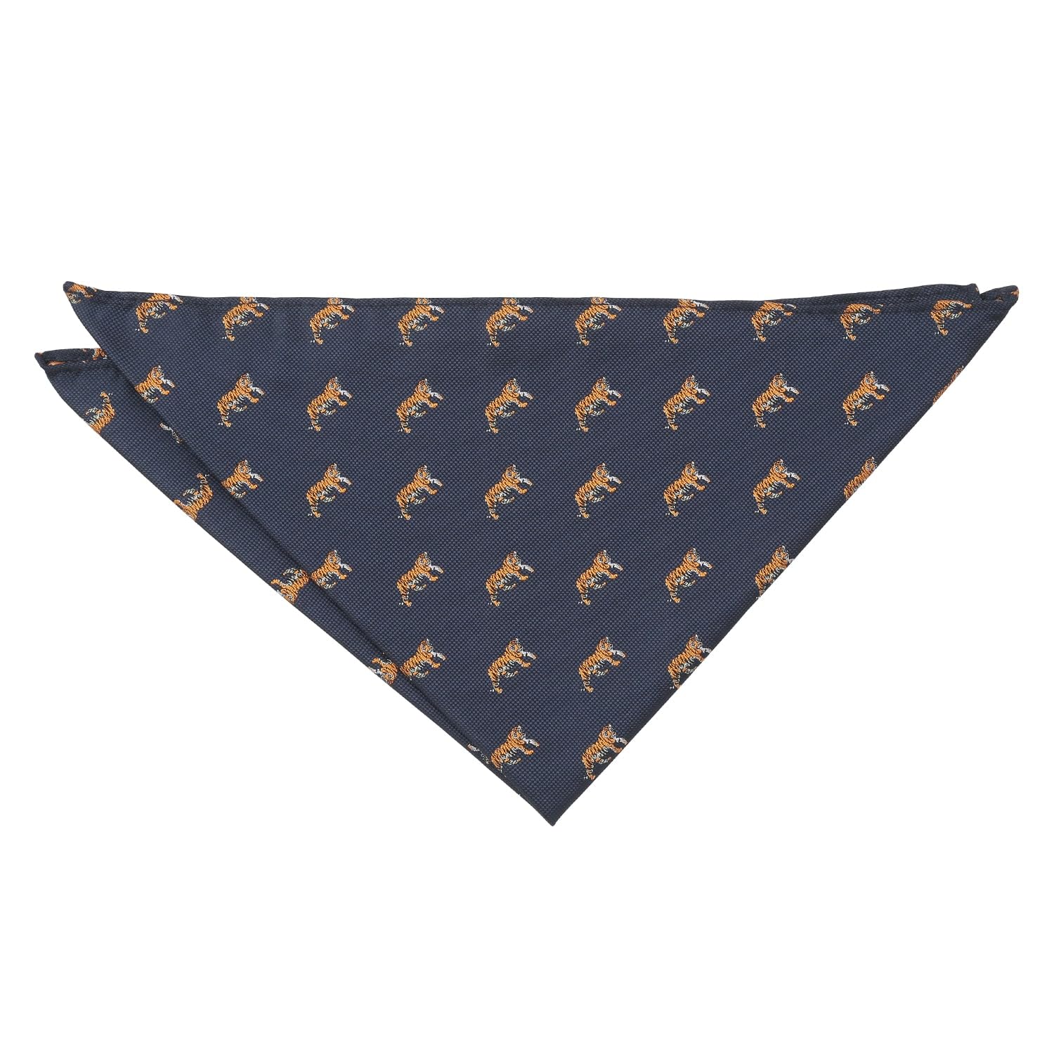 DQT Men's Embroidered Animals Novelty Handkerchief Pocket Square - Navy Blue Tiger
