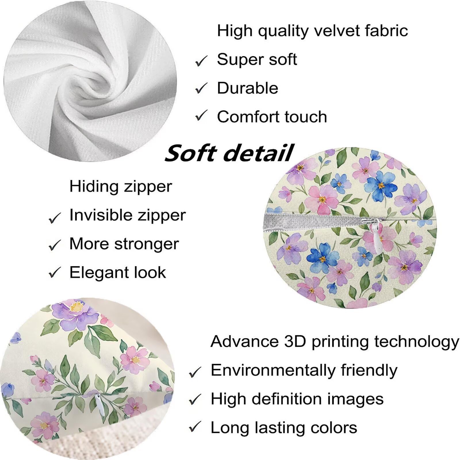 Viola Federe Cuscini Divano 65x65cm, Cuscini da Esterno Set de 4, Cod-100 | Velour Copricuscini Decorativi Letto Arredo, per Letto, Soggiorno, Giardino, Esterno, Casa Decorazione Set di 4 Fiore