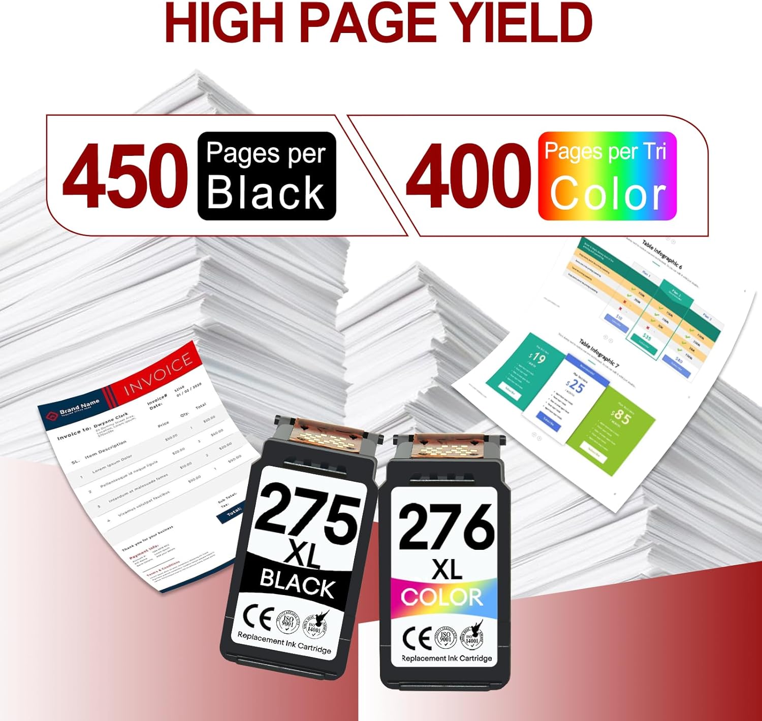 275XL 276XL Ink Cartridges Replacement for Canon Ink 275 and 276 PG-275 CL-276 Ink Cartridge Combo Pack Work for PIXMA TS3522 TR4720 TR4700 TS3722 TS3500 TR4722 TS3720 TS3520 (1 Black ,1 Color)