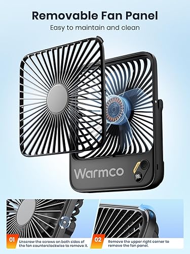 Miniatura 8 de Warmco Ventilador de viaje portátil de 10000 mAh de 7 pulgadas, máximo 24 horas de funcionamiento, ventilador de escritorio ultra delgado y