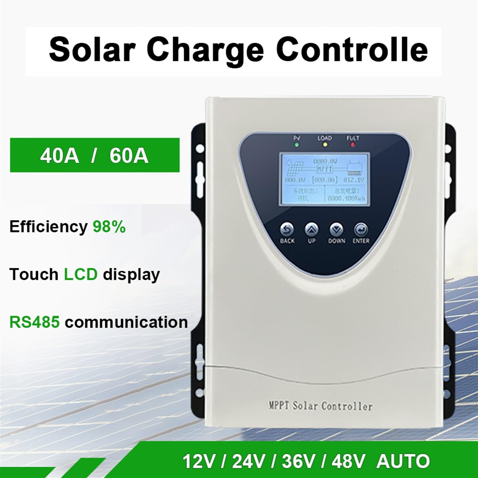Controlador Solar MPPT 30A 40A 50A 60A LCD 12V 24V 36V 48V Regulador Identificación Completamente automática Carga fotovoltaica Inteligente Universal(30A)