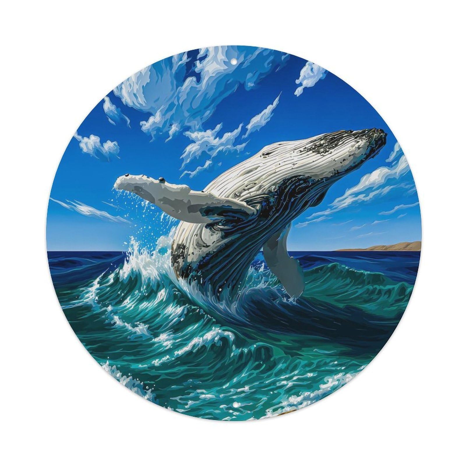 Marine Animals Poster Humpback Whale Ocean Scenery Breaking Wave Vintage Metal Tin Sign Plaque Wall Decor for Cafe, Club Bar, Office, Garden Metal Poster 8x8Inch