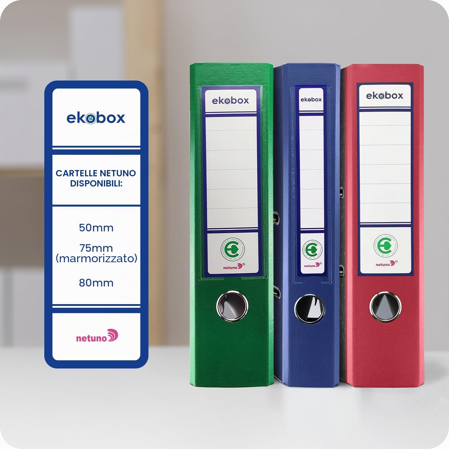 Netuno 20 raccoglitore cartone ecologico riciclato blu a 2 anelli A4 dorso 8 cm faldone portadocumenti per ufficio scuola archivio