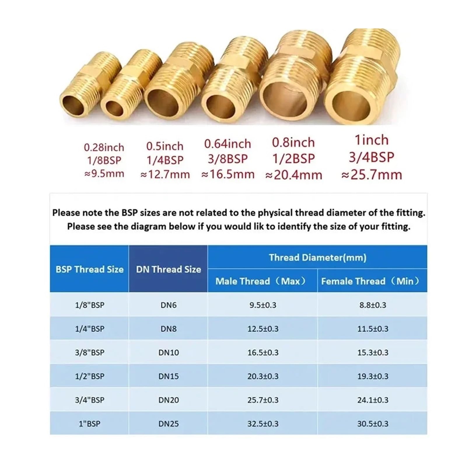 10 Uds 1/8 "1/4" 3/8 "1/2" hilo macho a hembra casquillo hexagonal conectores de tubo de latón adaptador acoplador accesorio roscado(1 to 1,50 PCS)
