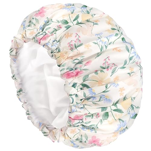 Miniatura 1 de Aquior Gorro de ducha impermeable de doble capa para mujer, gorro de ducha grande reutilizable para todas las longitudes de cabello con forro de