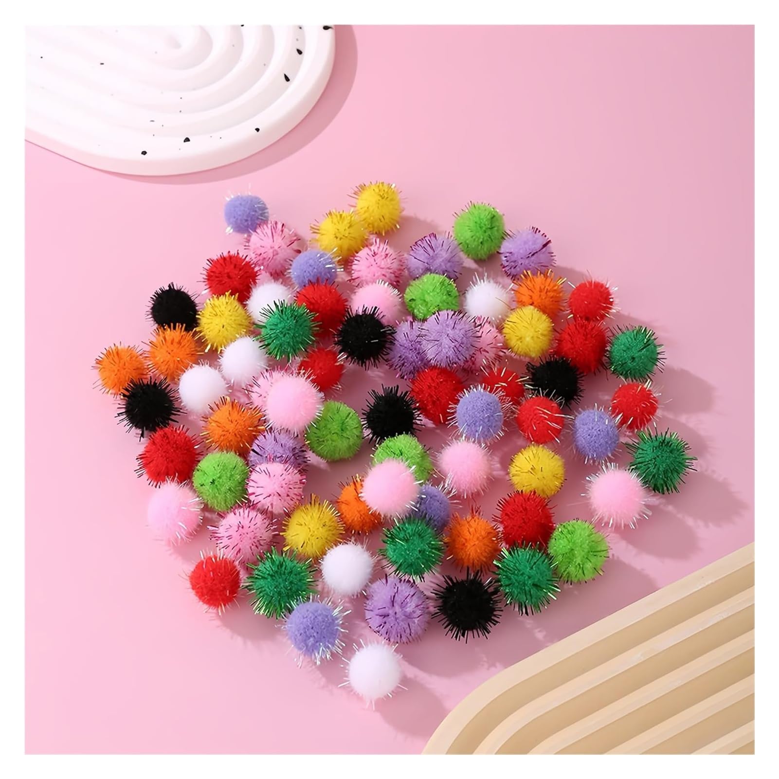 Pom Poms, Mini Pom Poms, 30 mm brokatowe pompony, ozdoby świąteczne, cekinowe kulki, świąteczne pompony, szycie Bobble, kulka nici, kolorowe cekiny, pompony do zabawnego majsterkowania(Flame red)