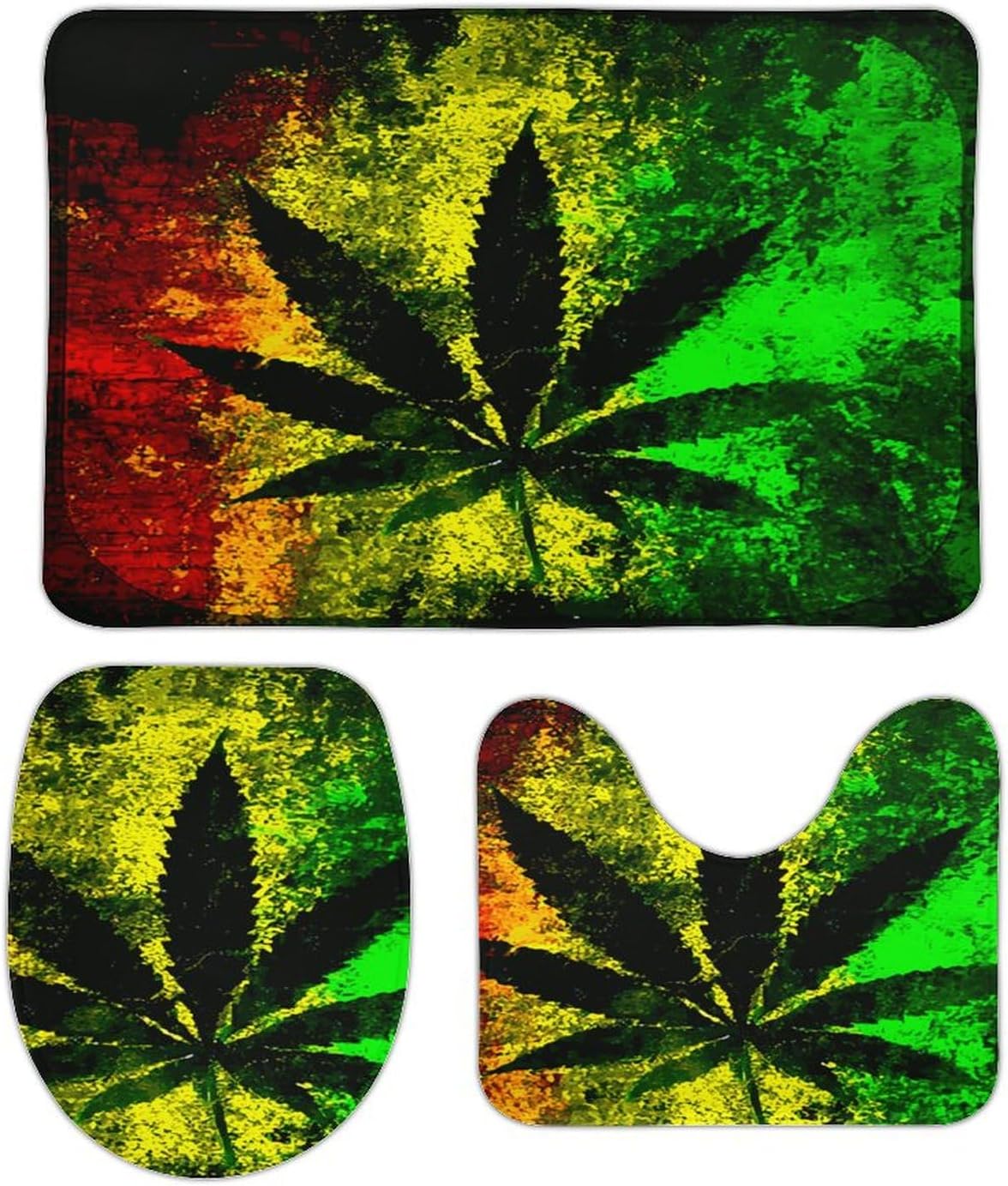 Rasta Marijuana Legally Jamaica 3-Piece Bathroom Rug Set Non-Slip Toilet Mat Absorbent Bath Rug Set Shower Mat Bathroom Special.