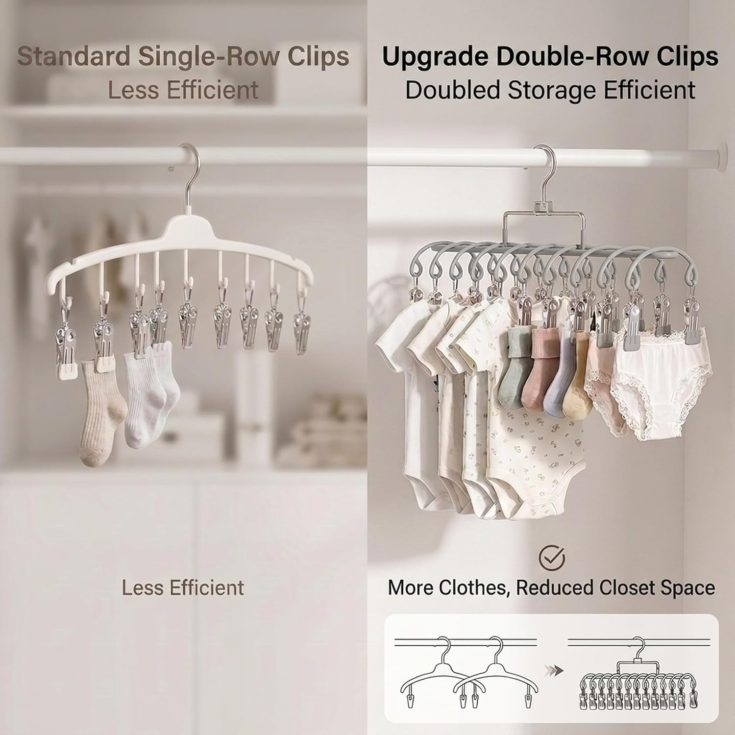 2 Pack Pants Hangers with 40 Clips, Stainless Steel Space Saving Closet Organizer for Hats Leggings Jeans, Dual Row Hangers for Dorm Room Essentials (Gray)