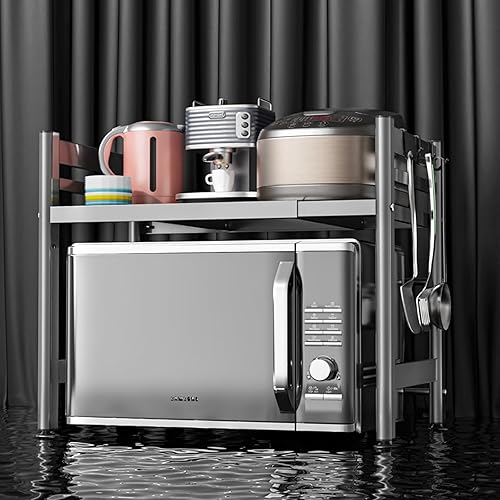 Miniatura 2 de LFGKeng Estante para horno de microondas, estante ajustable de acero al carbono de doble capa, estante para tostadora, soporte resistente,