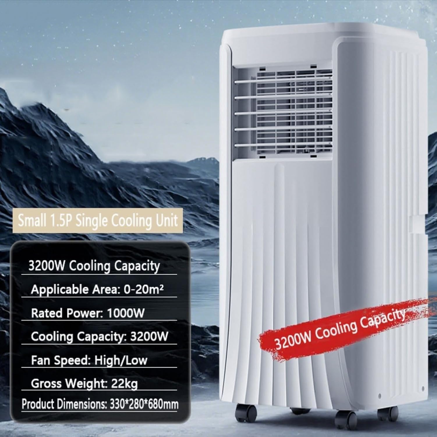 Aire Acondicionado Portátil con Enfriador Evaporativo y Deshumidificador, Control Remoto con Temporizador 24 Horas, Ventilador para Habitaciones de hasta 350 pi, Style 4, 1 Piece