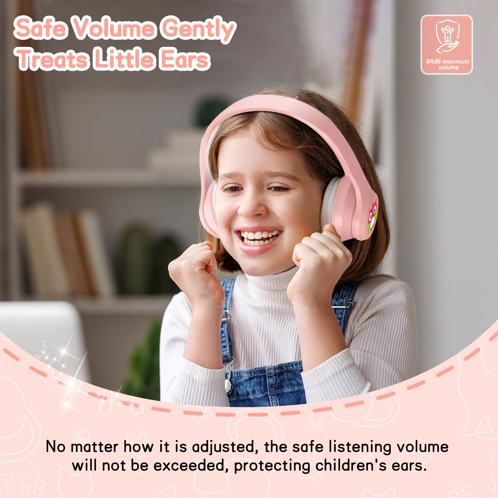 LOBKIN Auriculares Niños con Bolsa, Inalámbricos y con Cable, Auriculares Bluetooth Niños Niñas con Cancelación Activa de Ruido (ANC) Plegables Ajustable para Escuela, Viajes (Sin LED)