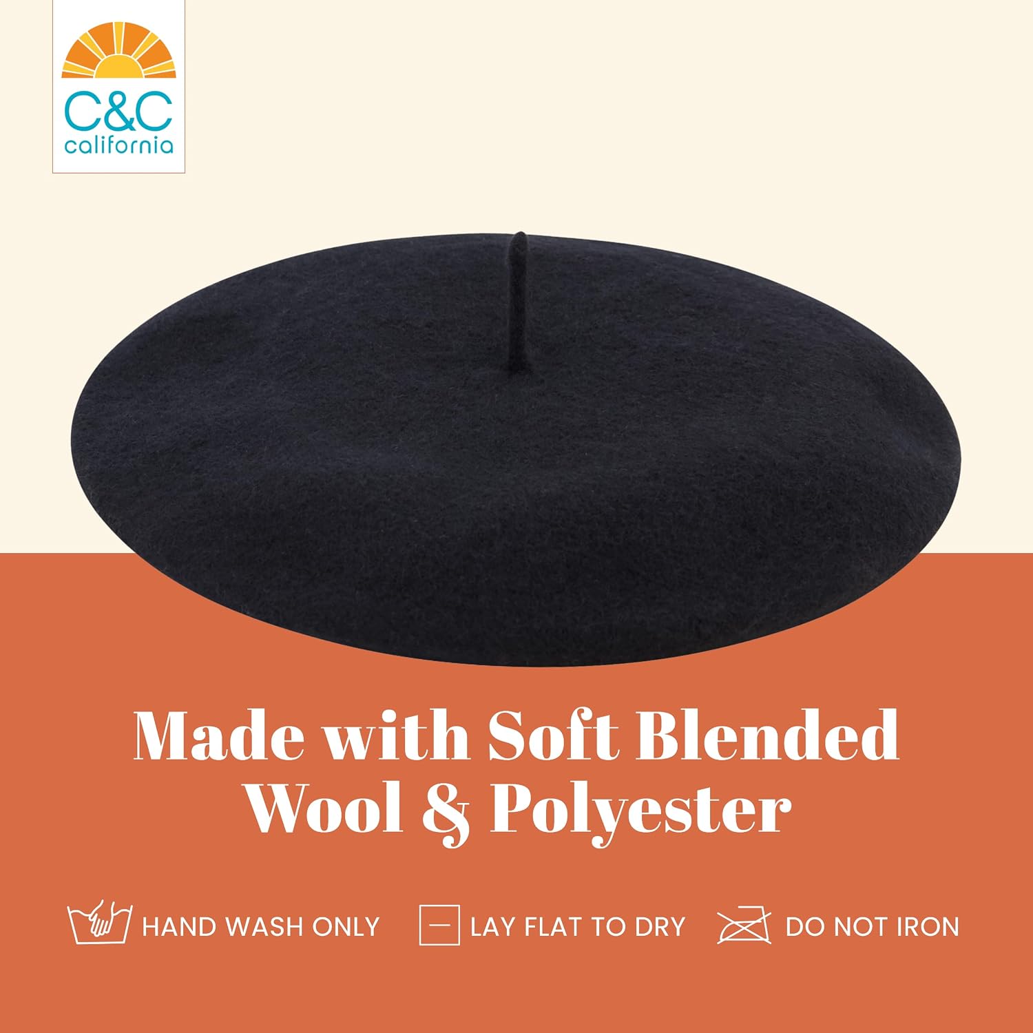 Concept One Women's C & C California Beret Hat, Classic Wool French Beret for Men and Women