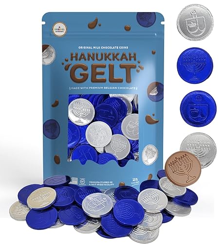 Miniatura 8 de Monedas de chocolate con leche, gel de Hanukkah, monedas azules y plateadas, hechas con chocolate belga de primera calidad, sin gluten, sin OMG,