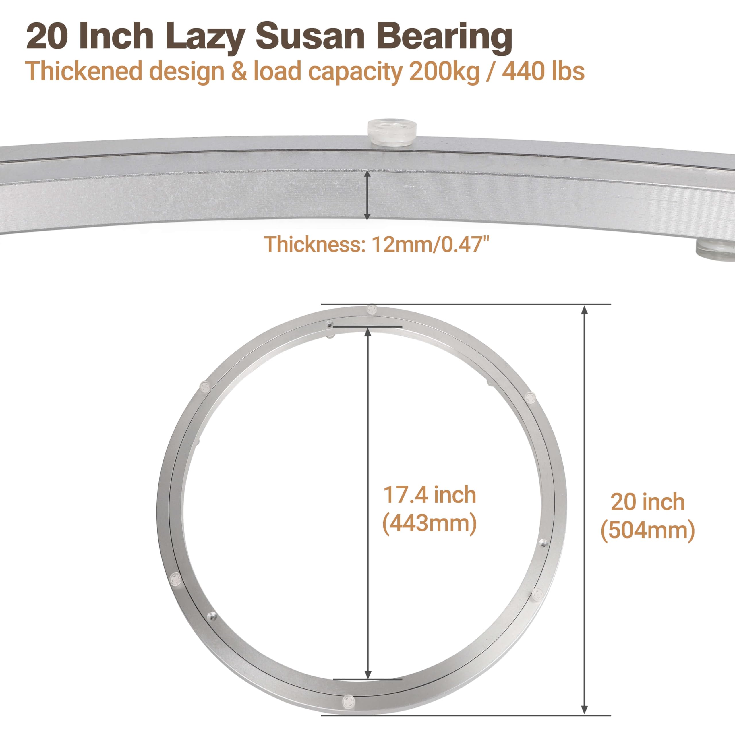 Lazy Susan Roulement de plateau tournant en alliage d'aluminium antidérapant pour salle à manger et établi, capacité de 200 kg