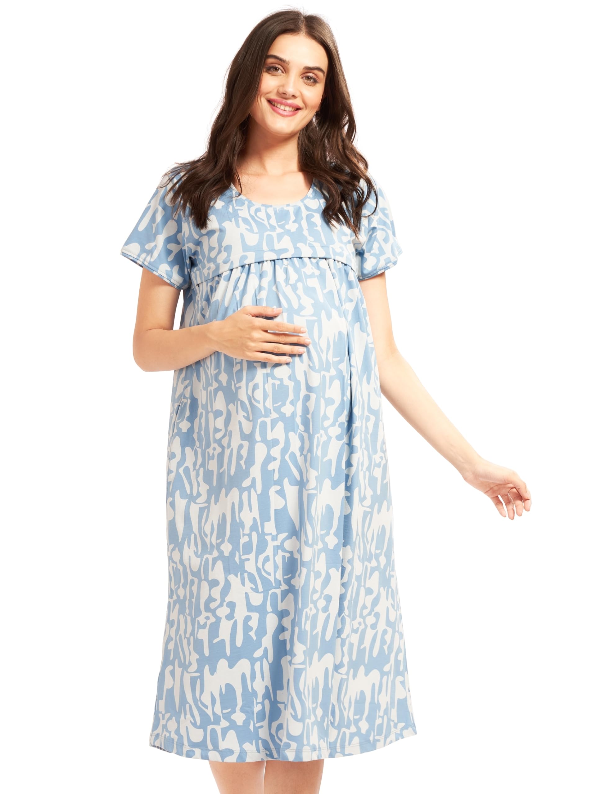 AV2 Women Cotton Printed Maternity Nursing & Feeding Relaxed Fit Nighty -3148
