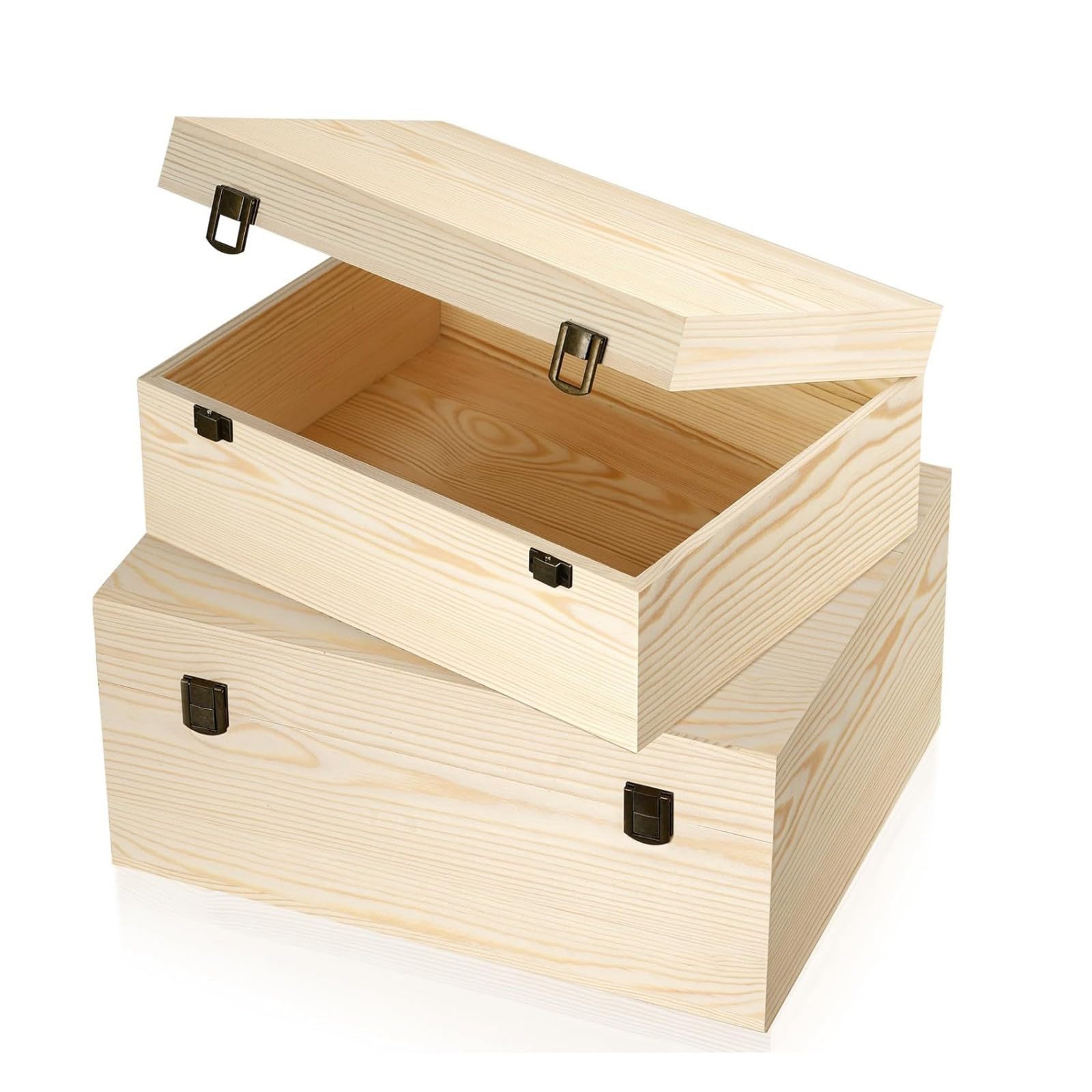 Shurhome Unfinished Wooden Box with Hinged Lid Unpainted Diys Wood Treasure Chests Stashs Boxes for Storage Treasure Chests Storage