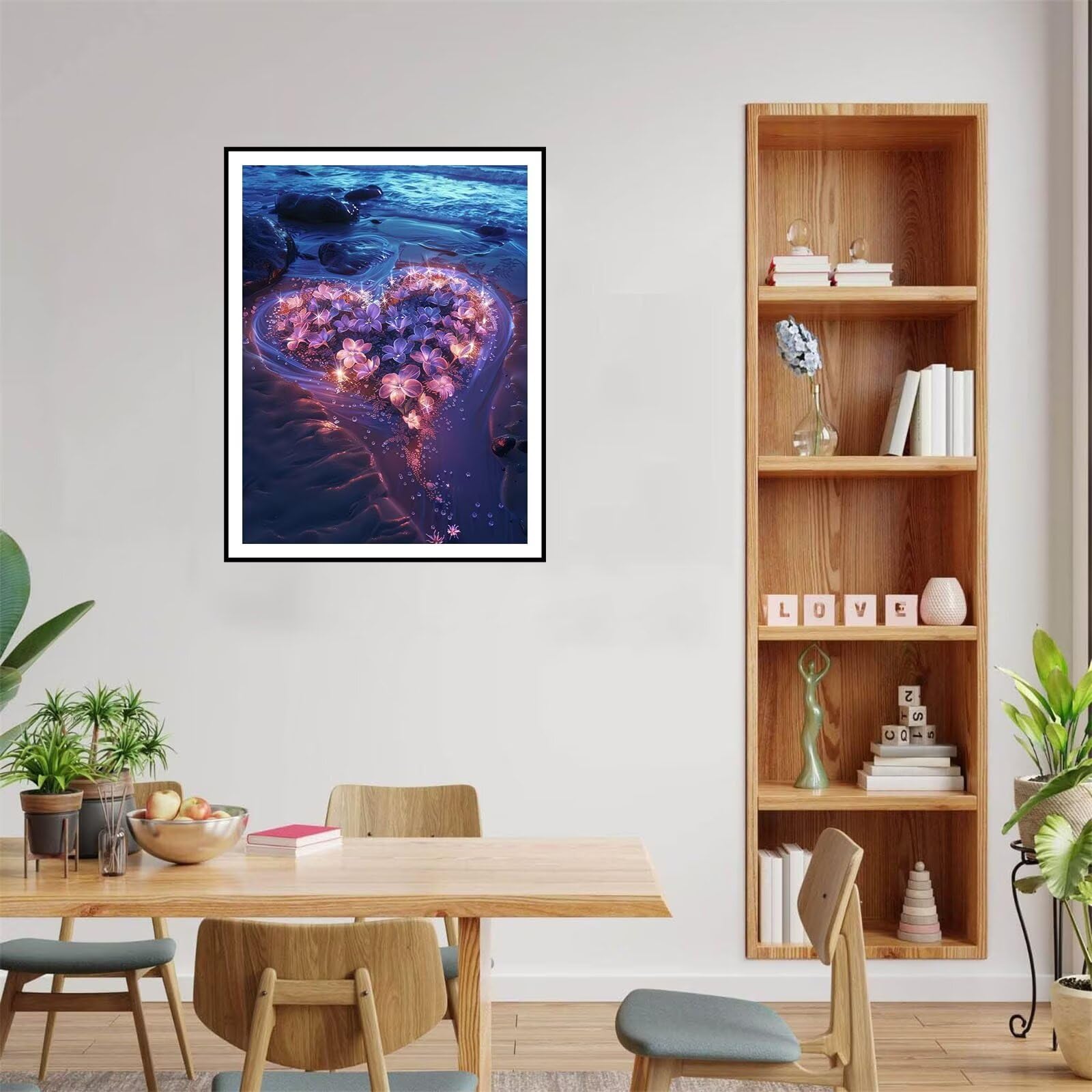 Bleihum Beach Heart Diamond Painting Kit - 5D Full Round Drill DIY Wall Art (14x4 Inch)