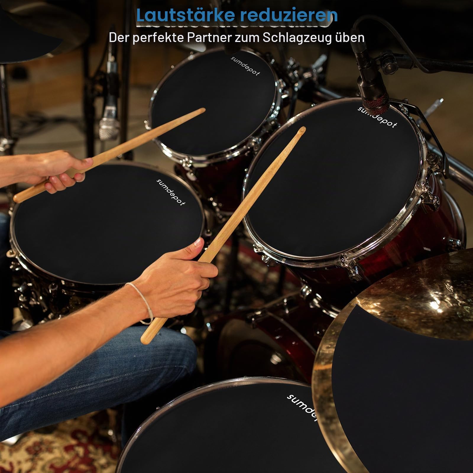 Drum Mute Pads 11 Stück mit Beckenpolster und Hi Hats Set Pad, Foam Drum Schalldämpfer Pads, passend für 25,4 cm, 30,5 cm, 35,6 cm, 40,6 cm