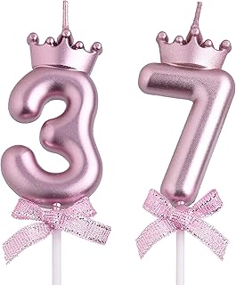 37th 73rd Birthday Candles, Rose Gold 73 37 Year Old Number Birthday Candles, Happy Birthday Party Cake Topper Decoration Gifts for Women Men