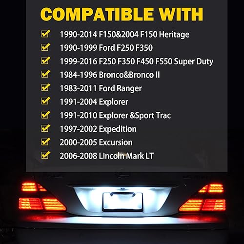 Miniatura 6 de Conjunto de luces LED para matrícula, compatible con Ford F150 F250 F350 F450 F550 Superduty Ranger Explorer Bronco Excursion Expedition, 6000 K