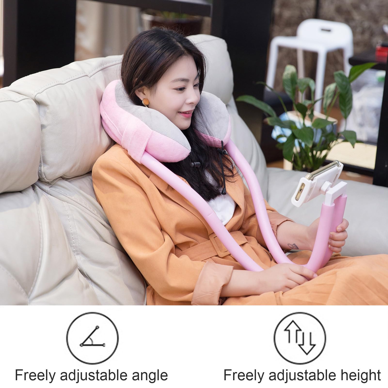 Supporto per cellulare con cuscino cervicale, design regolabile 2 in 1, rotazione a 360 gradi, comodo supporto per ridurre l'affaticamento del collo, ideale per casa e viaggio