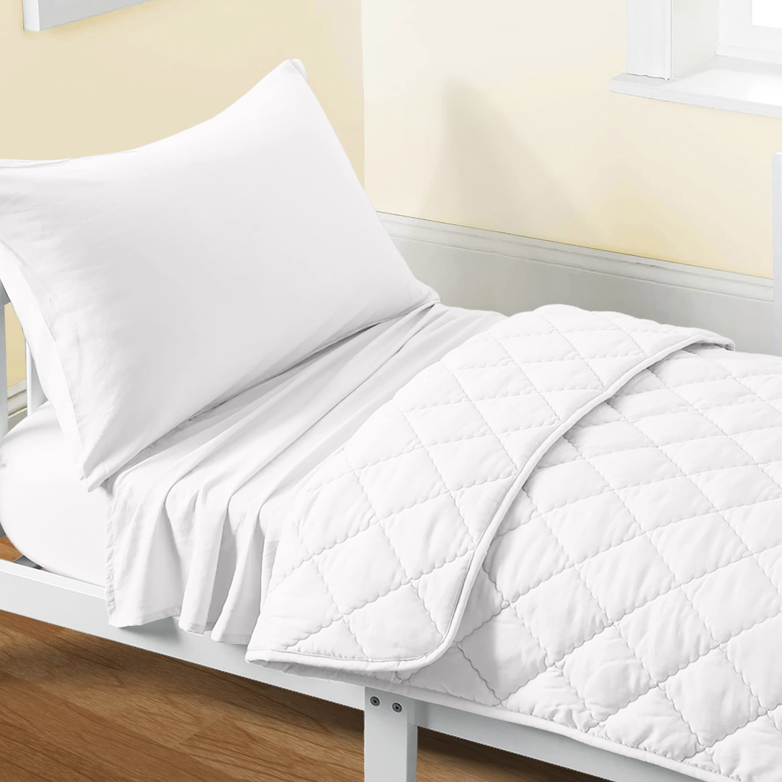 FLXXIE 4-Piece Microfiber Toddler Bedding Set, White