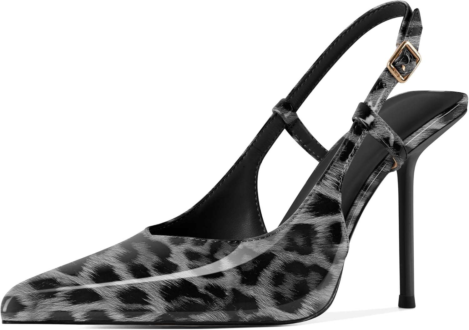 Escarpins Femme Slingback Talon Aiguille 10cm - Synthétique Brillant - Ouvert Arrière - Tailles 35-45