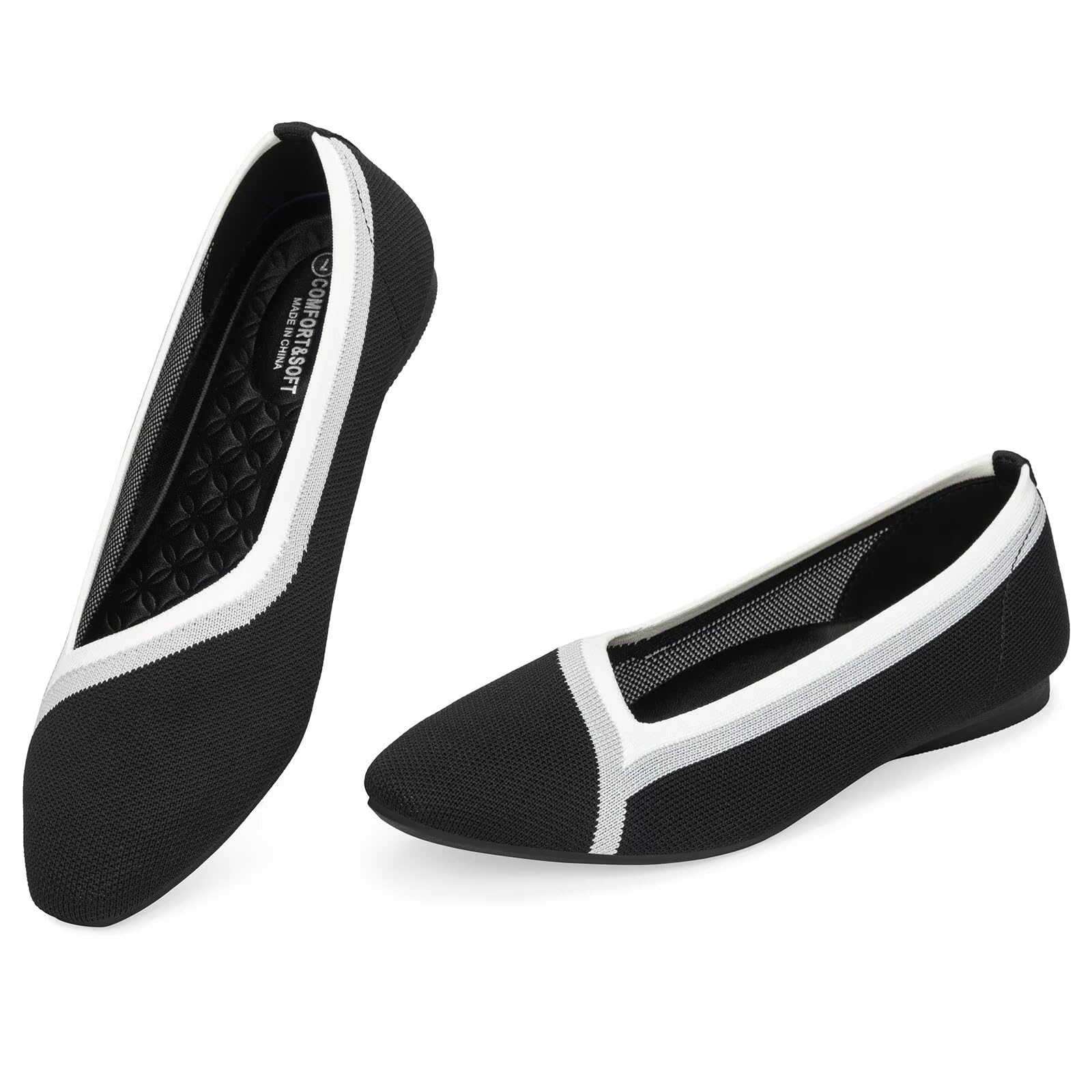 Frank Mully Damen-Ballerinas, quadratische Spitze, waschbar, bequem gestrickte Freizeitschuhe für den Alltag