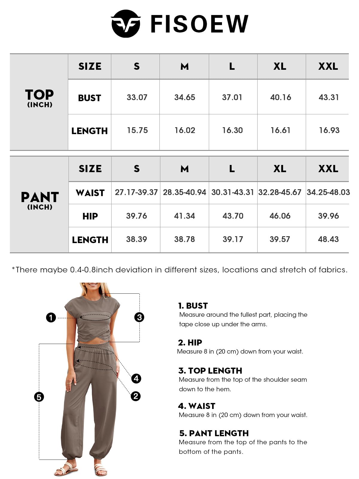 Fisoew Conjunto casual de dos piezas para mujer, conjunto de camiseta corta y pantalones deportivos con bolsillos