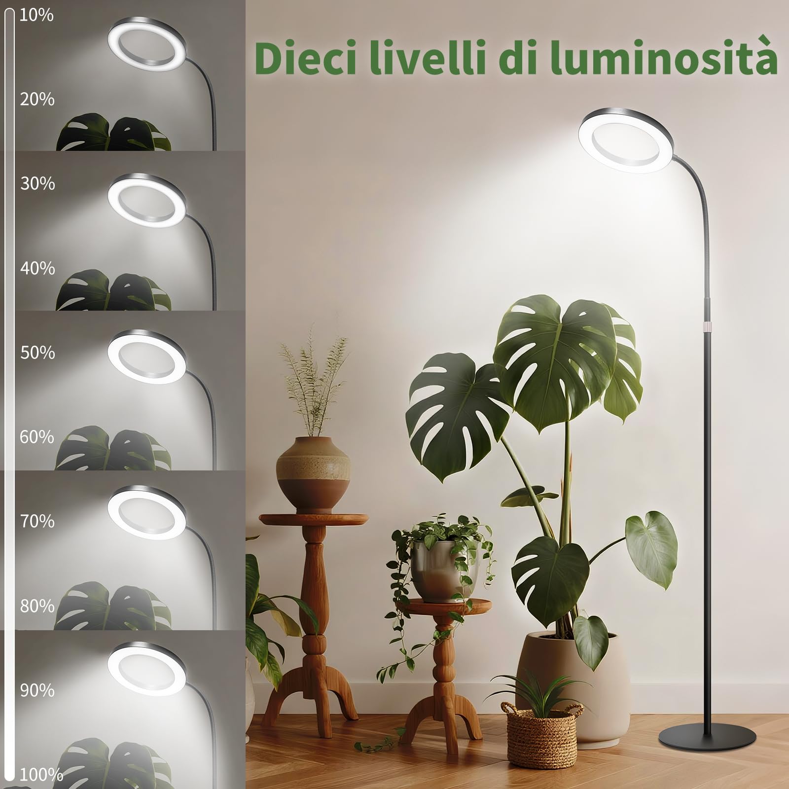 Acelane Lampada per piante LED, luce di crescita a spettro completo con supporto, 3 modalità luce con timer 3/9/12 ore, altezza regolabile 80-160cm, per piante da interno e piante grandi