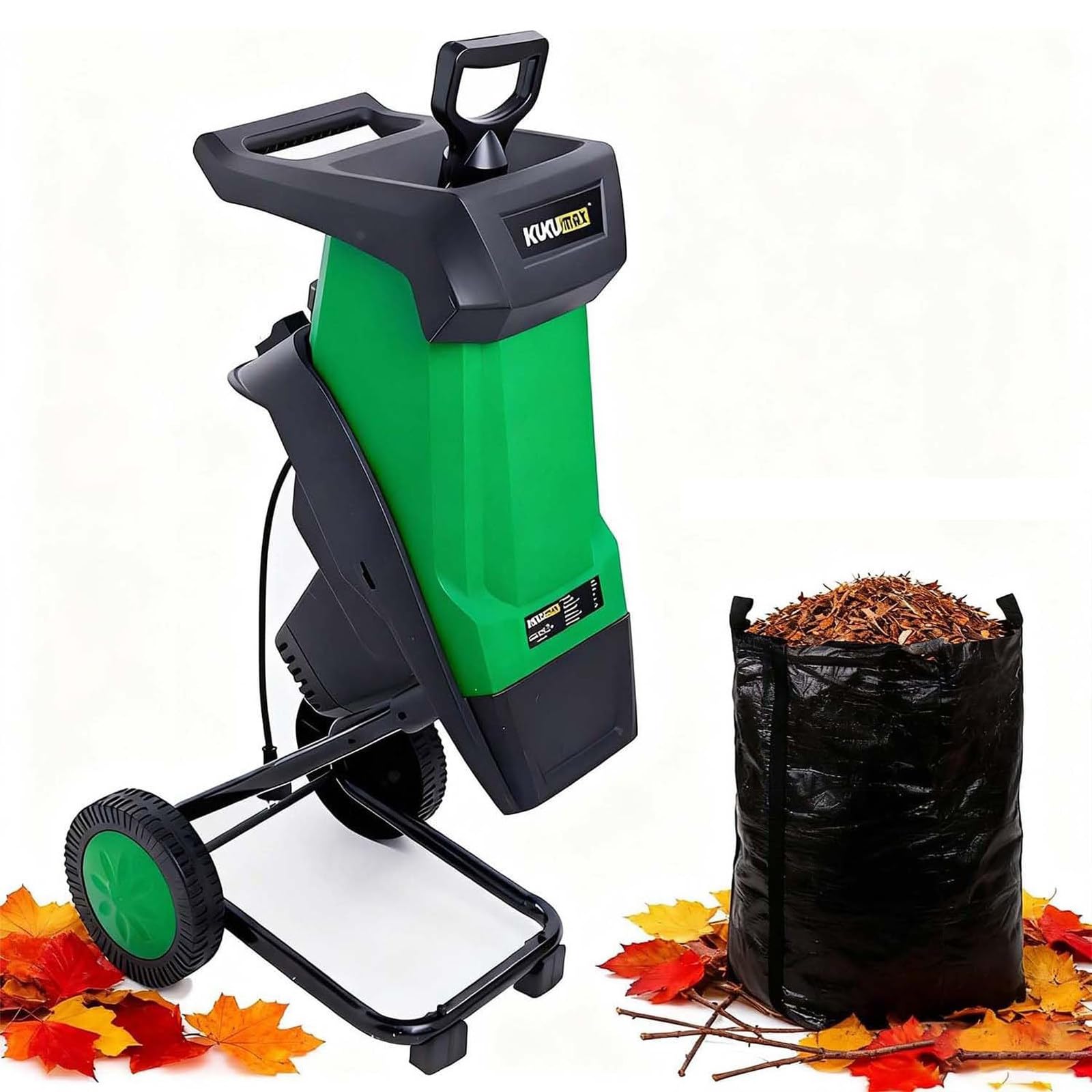 Trituradora Eléctrica de Madera de 2400W, Trituradora de Jardín con Bolsa Recolectora de 50L, Capacidad de Corte de Ramas de 40mm, Trituradora de Hojas para Compostaje y Residuos de Jardín