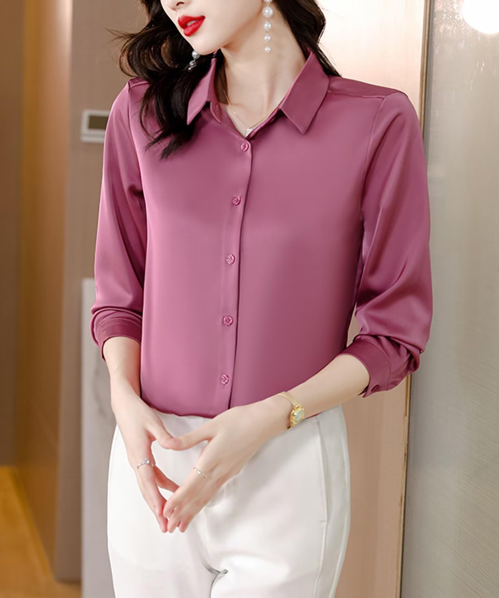 HNVAVQ Camicia in Seta Donna 100% Seta Blusa Manica Lunga Elegante da Ufficio