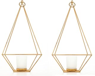 Hosley Radiant Elegance Set of 2 Gold Finish Tealight/Votive Holder Lanterns with 11.5" High Votive Frosted Candle Holders Timeless Decorative Accent for Ambient Lighting and Stylish