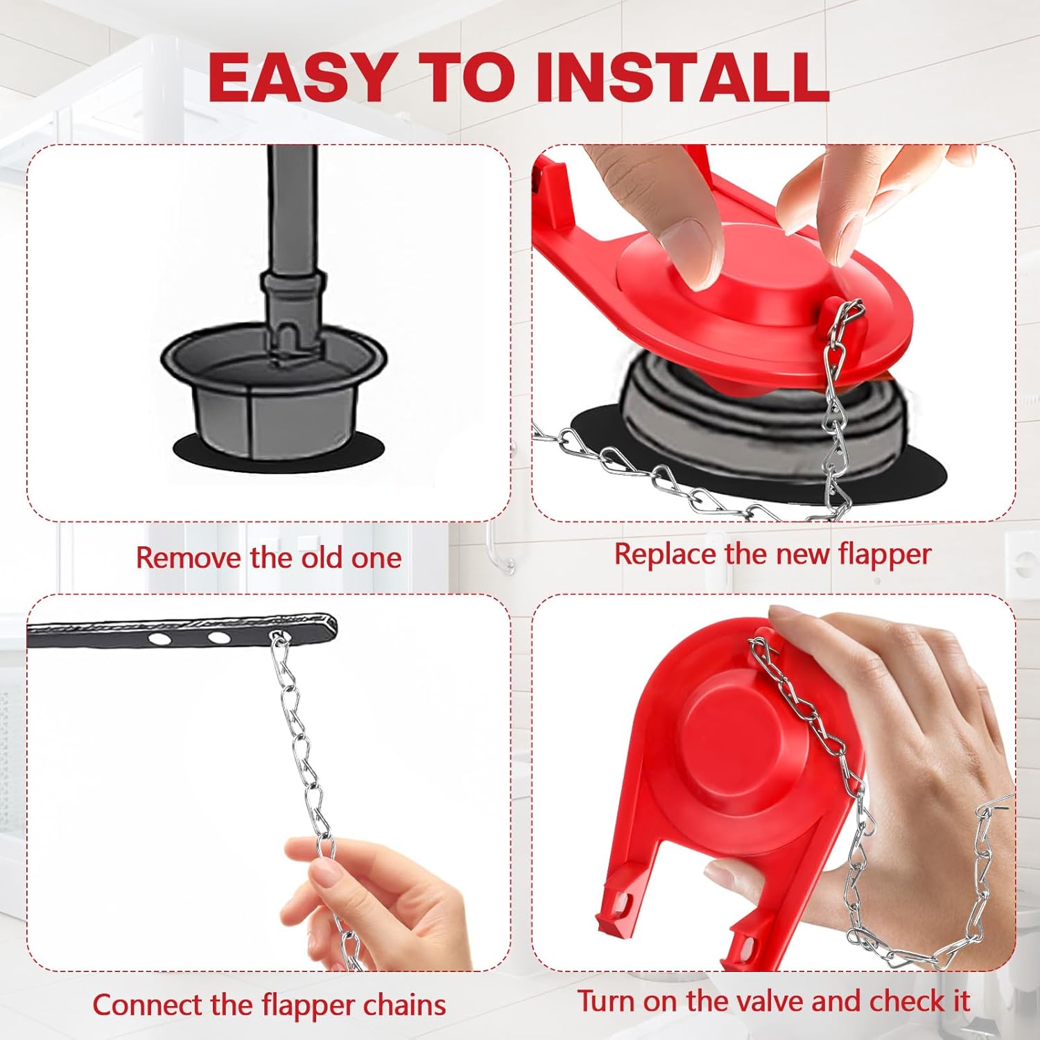 Lasnten 16 Pcs Toilet Flapper 3 Inch Replacement Kit Rubber for Most Toilets Tank Flap with Handle and Stainless Chain,Easy to Install