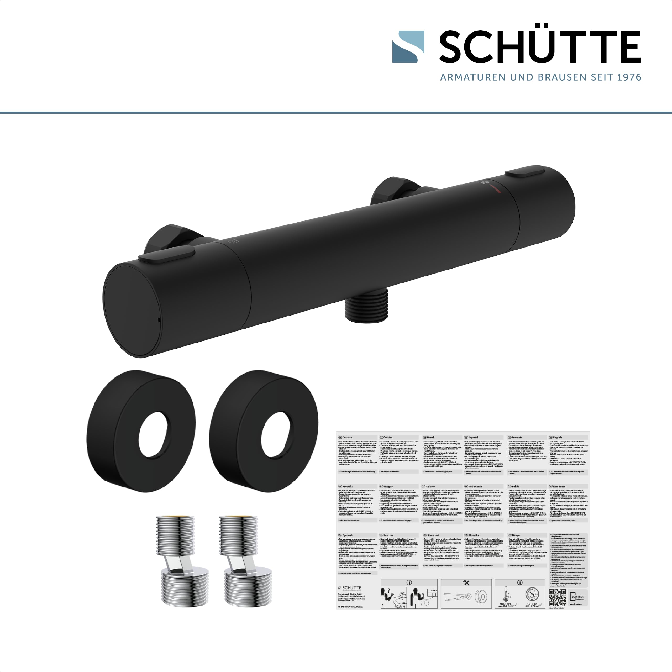 SCHÜTTE 33186 Los Angeles - Termostato para ducha, grifo mezclador con protección antiquemaduras a 38 °C, termostato de ducha, grifo para ducha, color negro