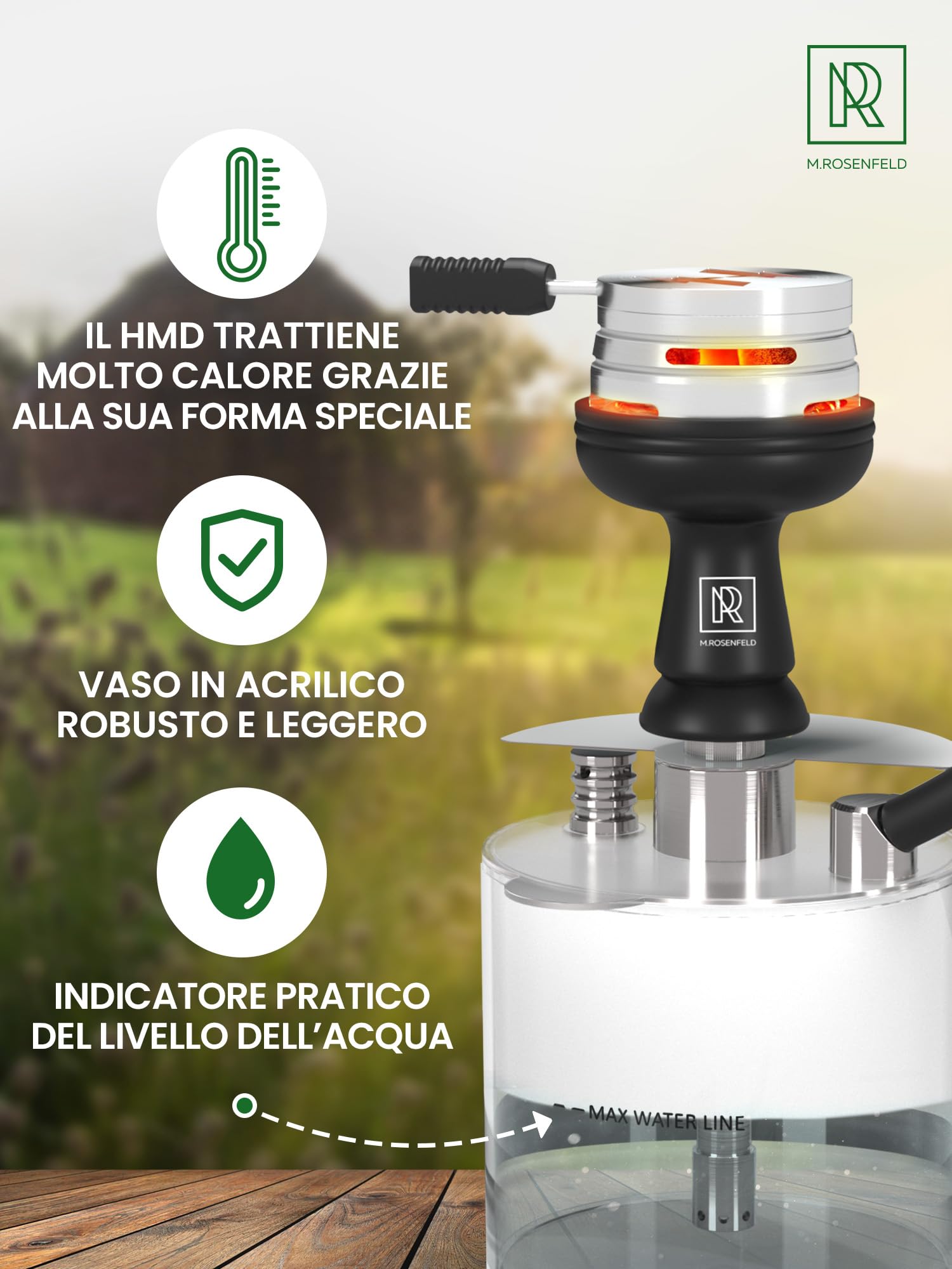 Narghilè Completo Kit M. ROSENFELD Con Borsa Yado - Shisha Narghile Piccola Per Viaggio In Acciaio Inossidabile - Narghile Completa Con Accessori Premium [set Testa Narghilè + Tubo + Bocchino]