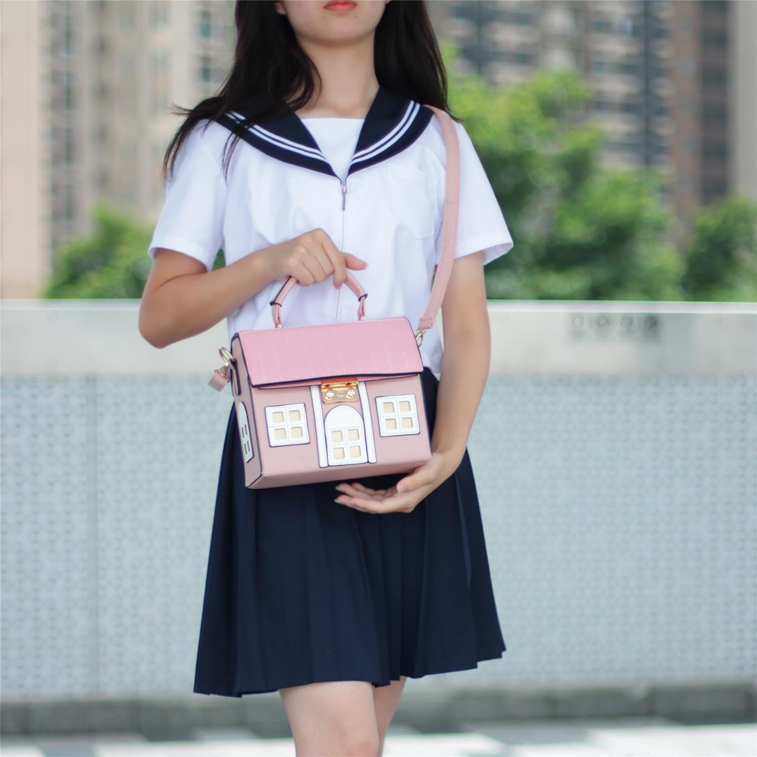 Oweisong Unique Novelty Purse for Women Cute House Shape Handbag Tote Leather Fun Cellphone Crossbody Shoulder Bag - Image 2