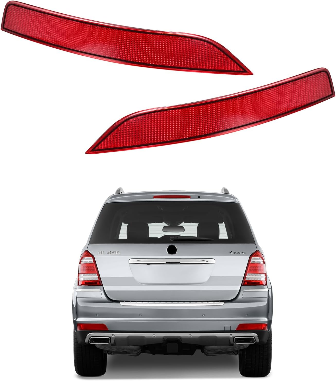 Rear Bumper Reflector 1648200974 + 1648201074 Left Right Compatible with Mercedes Benz X164 GL350 GL450 GL550 2010-2012