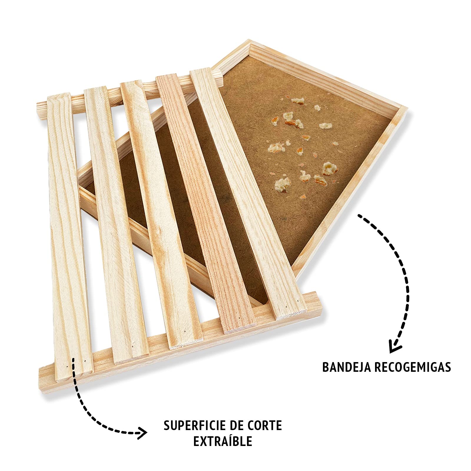 Tagliere per pane con raccogli briciole, tagliere in legno per tagliare il pane con griglia rimovibile per raccogliere briciole di pane, realizzato in legno 32 x 22 x 2 cm, tagliere per pane raccogli