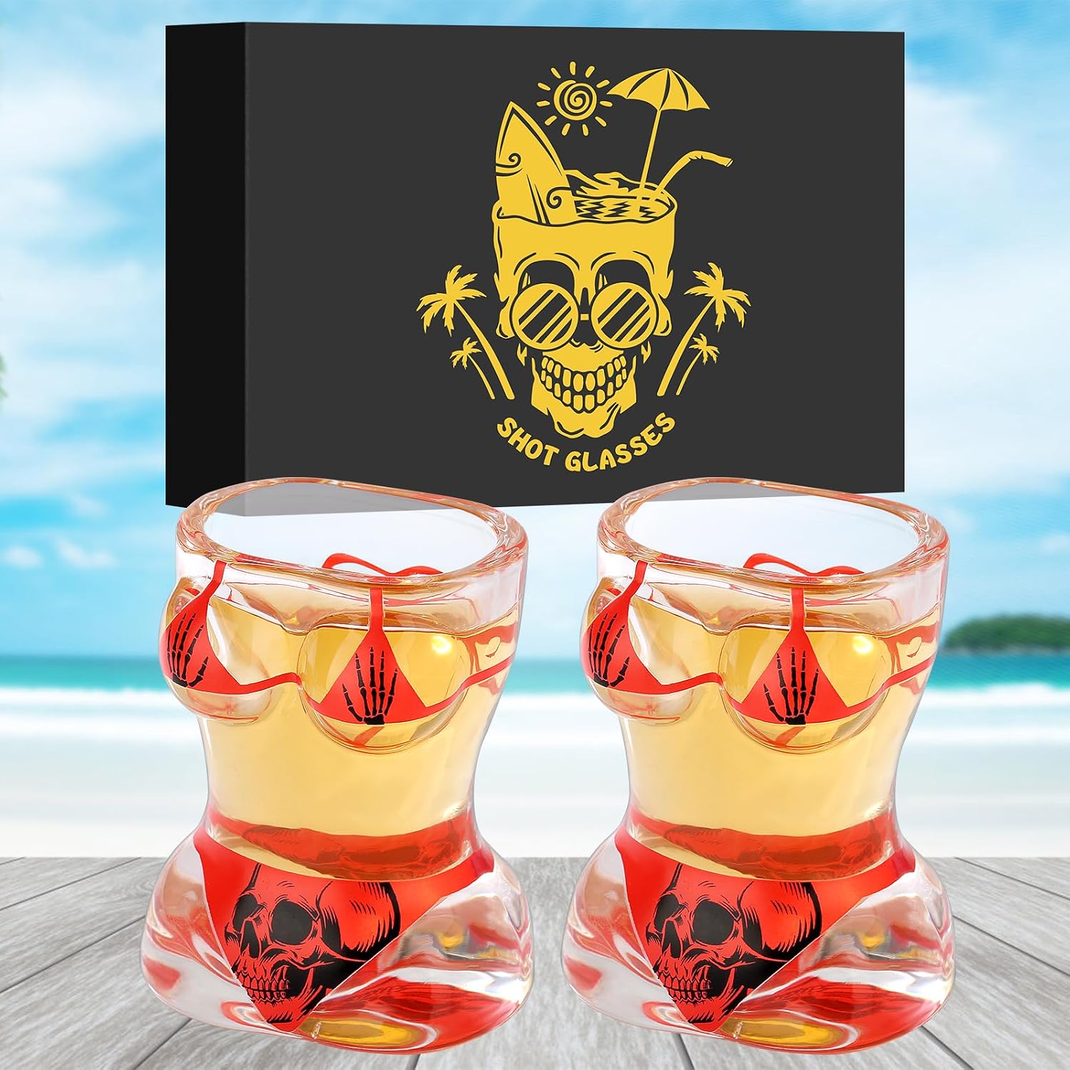 Bikini Glass Shot Glasses, Reusable Skull Shot Glasses, 30ml Heavy Base Shot Cups Set of 2 with Gift Box for Alcohol Shots, Vodka, Expresso, Tequila & Dessertsor, Birthday Christmas Gift for Men Women