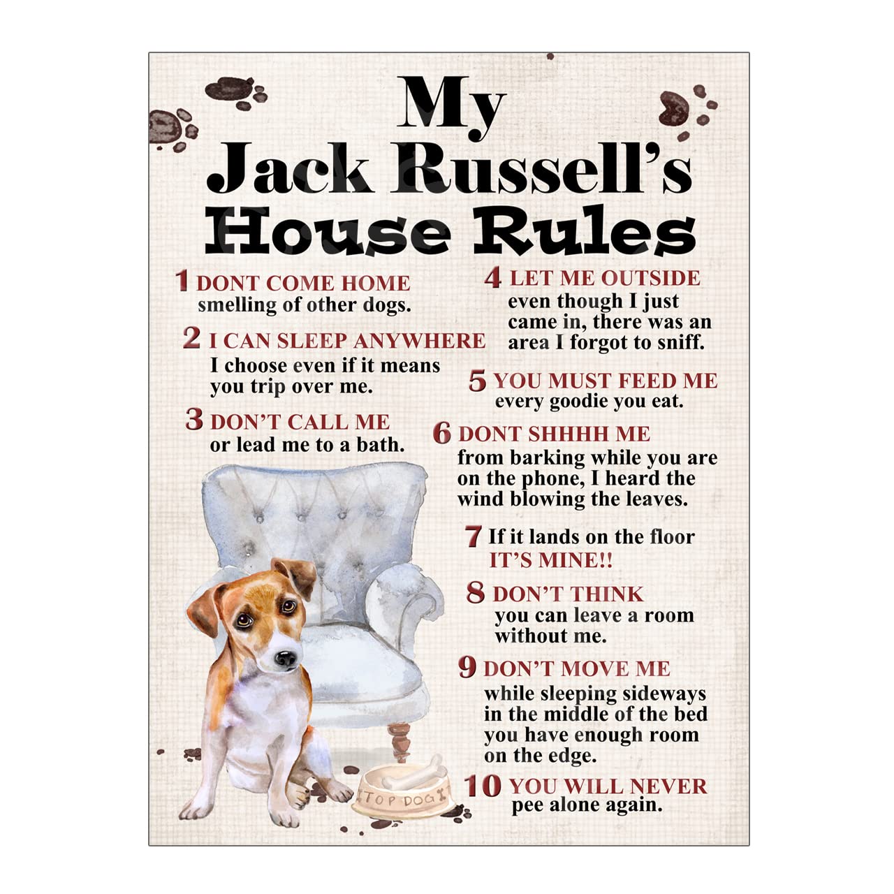 Metal Sign Dog Plaque My Jack Russell's House Rules Garden Bar Home Decor Garage Man Cave Poster Gift size 8x6in Ref8303