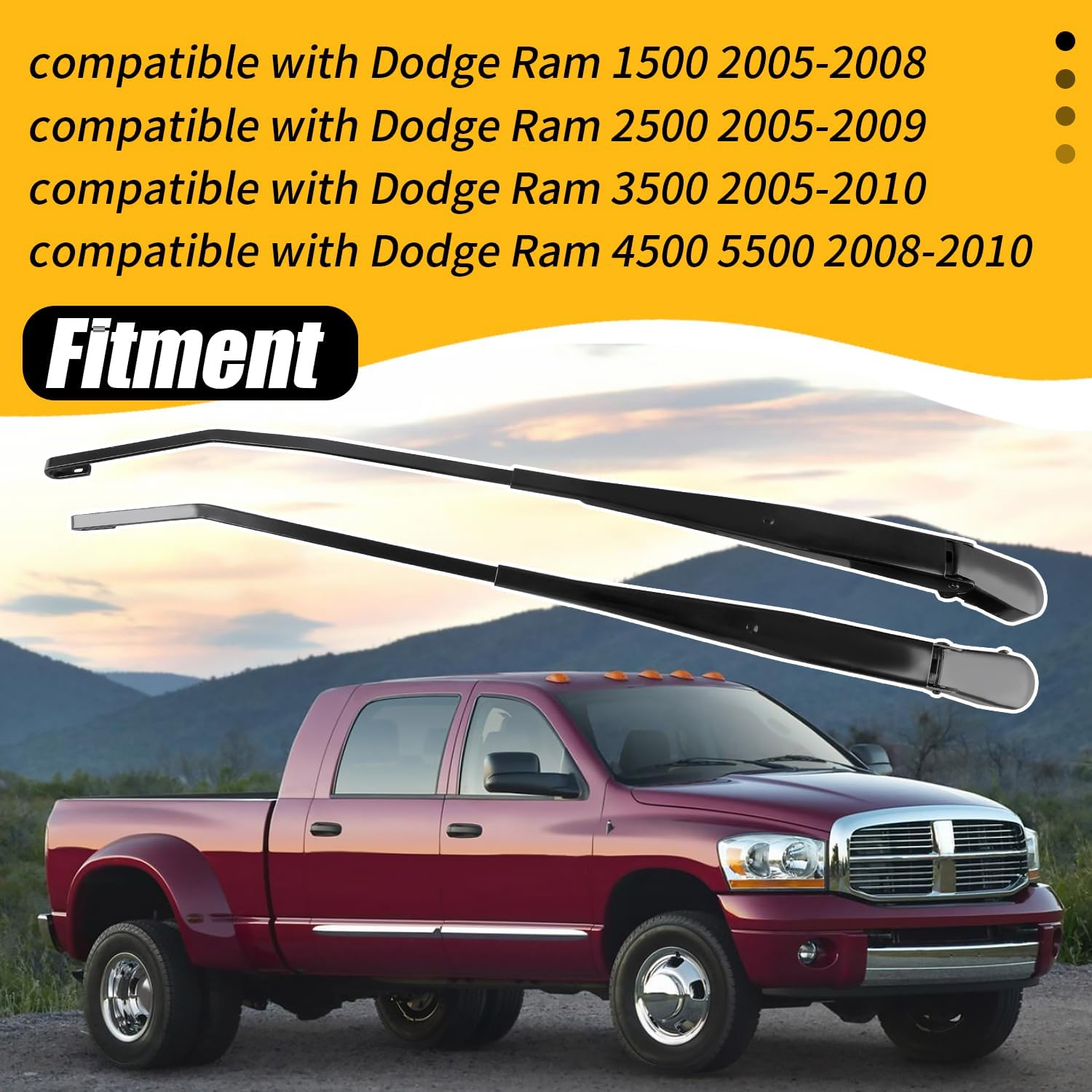 COOL STAR 42896 42897 Front Windshield Wiper Arm 1 Pair Compatible with Dodge Ram 1500 2500 3500 4500 5500 2005-2010 Replace 55077132AC 55077133AC 55077132AD 55077133AD