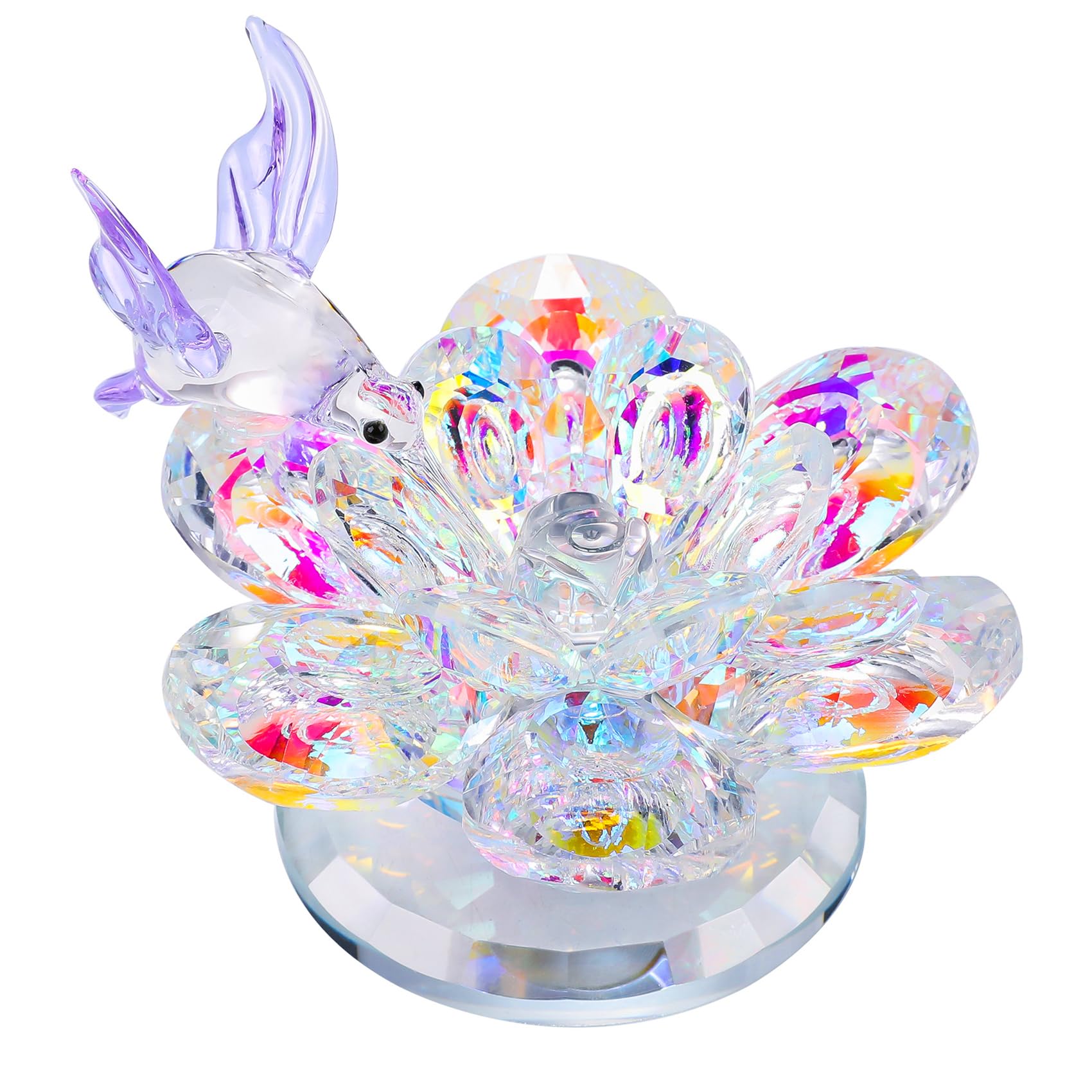 Colibri violet en cristal sur fleur décoration de table mariage et salon