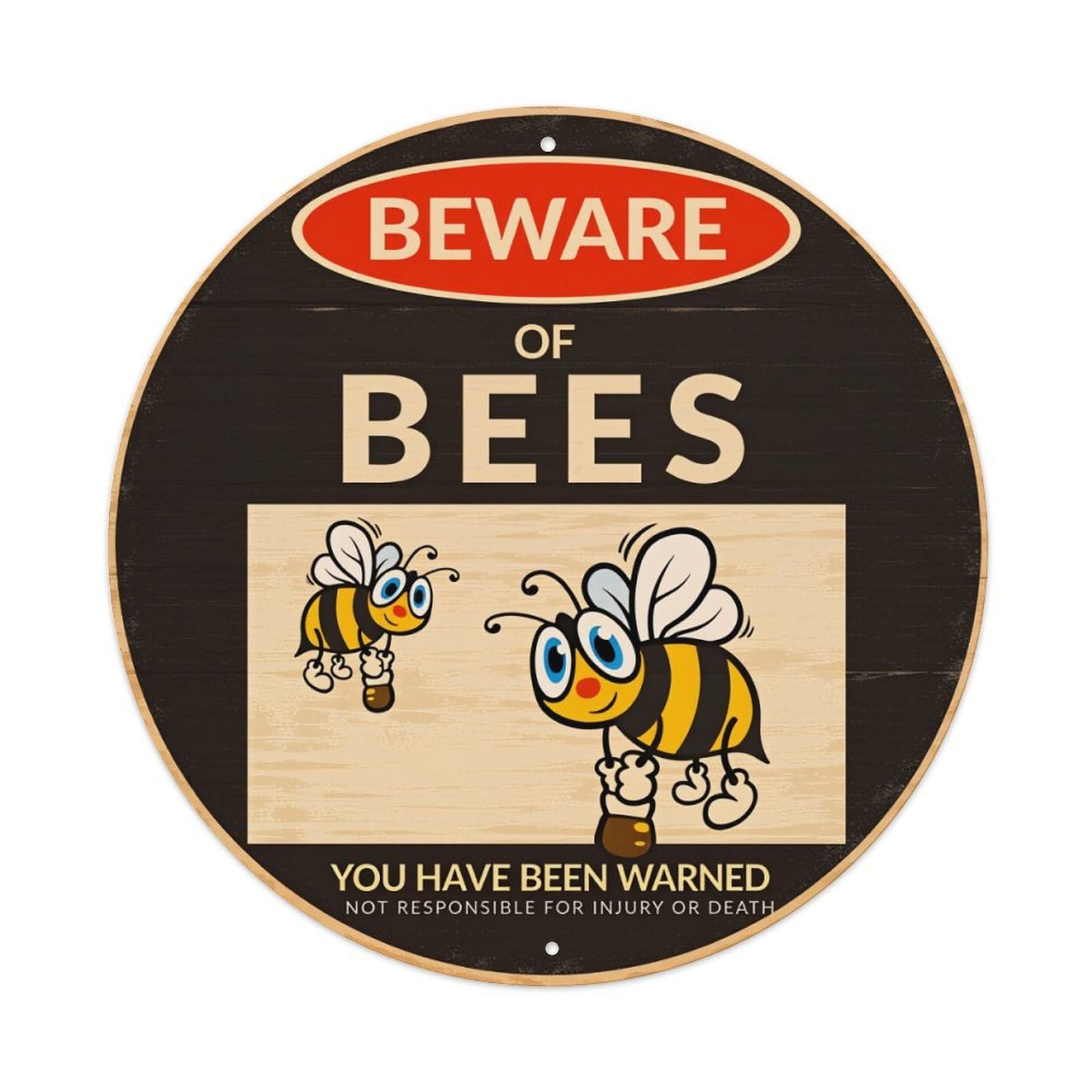 Jdfenggu Vintage Beware Of Bees Sign Pattern Retro Metal Sign Round Tin Sign, Decor Art Poster For Bar, Home, Man Cave, Kitchen, Laundry Room Gift 8X8inch