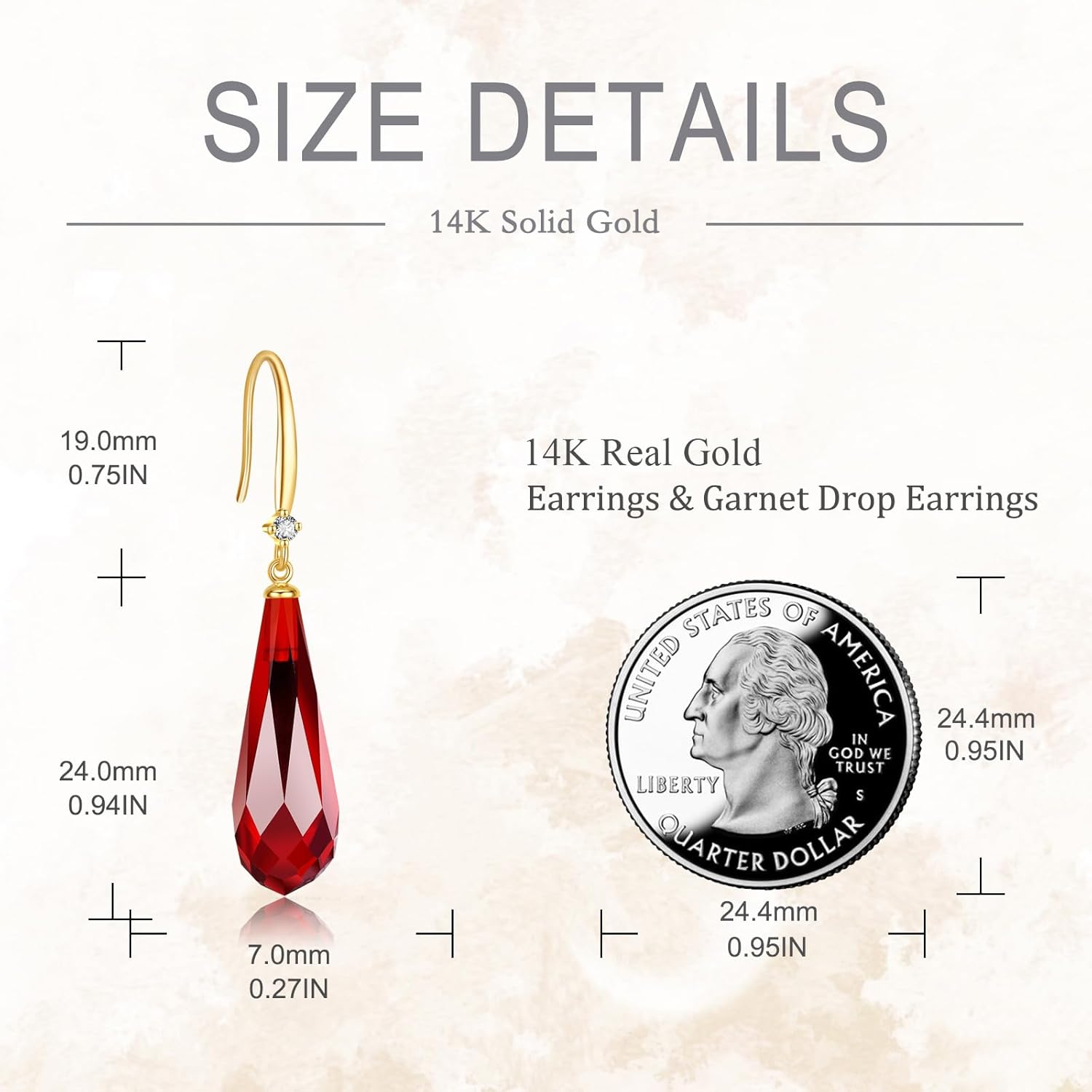 Dovran 14K Gold Garnet Amber Black Onyx Rose Quartz Sapphire Earrings for Women Solid Gold Yellow Blue Black Pink Red Gemstone Wedding Earrings Dangle Real Gold Garnet Jewelry for Birthday
