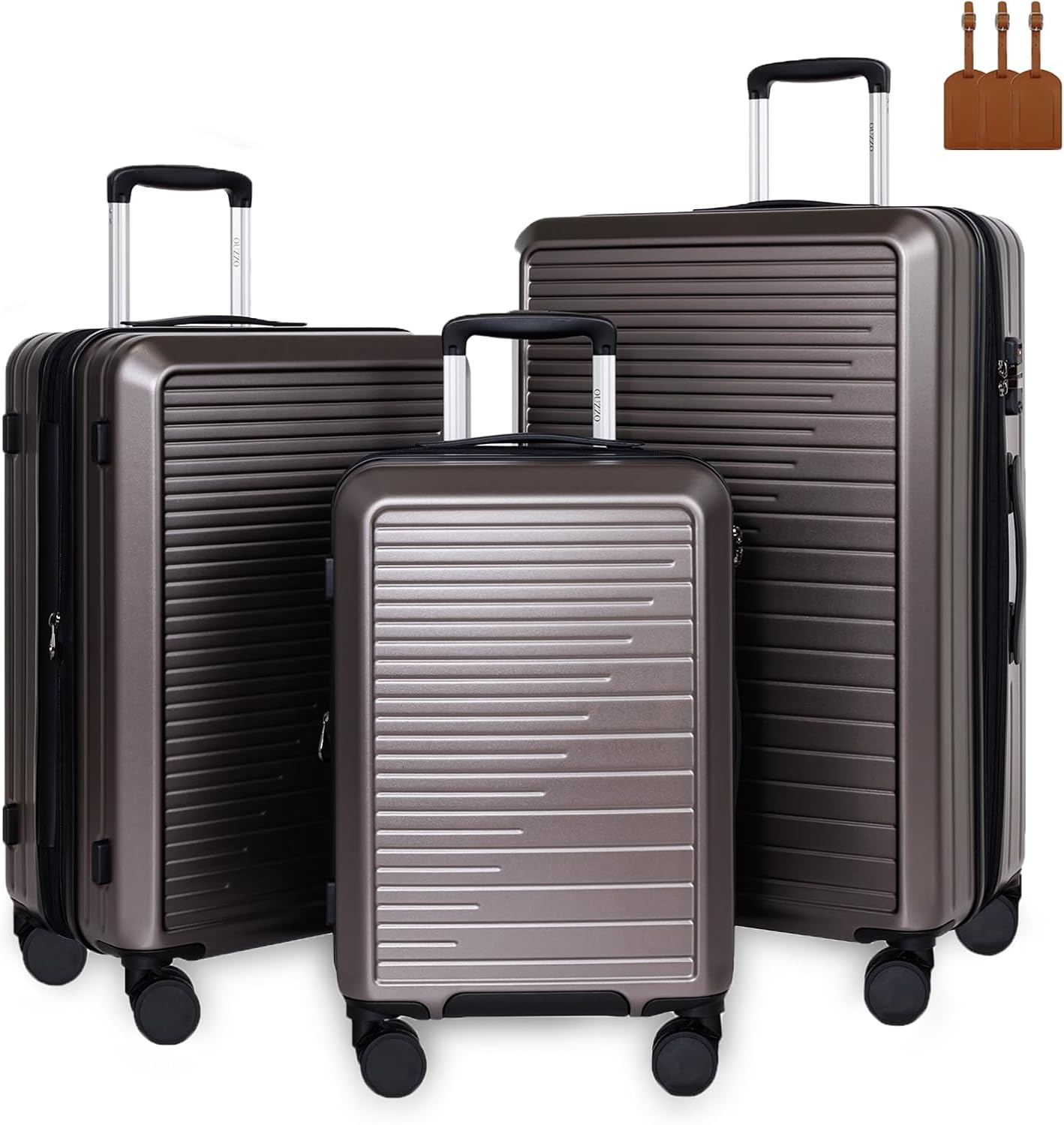 OUZZO 3 Piece Expandable Luggage Set with Double Spinner Wheels, Hardshell Lightweight PC, TSA Lock