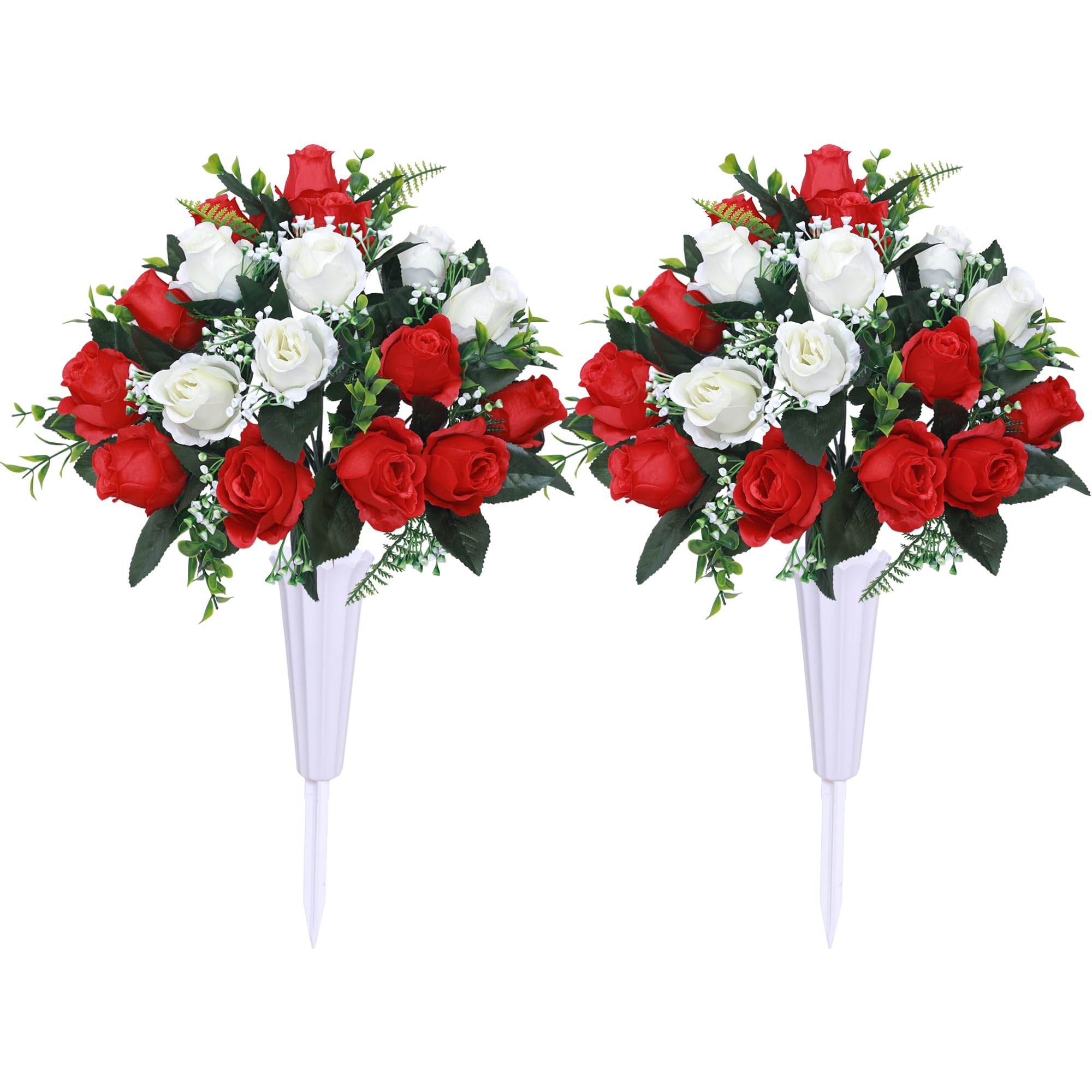 Artificial Cemetery Flowers, Grave Memorial Flowers with Vase