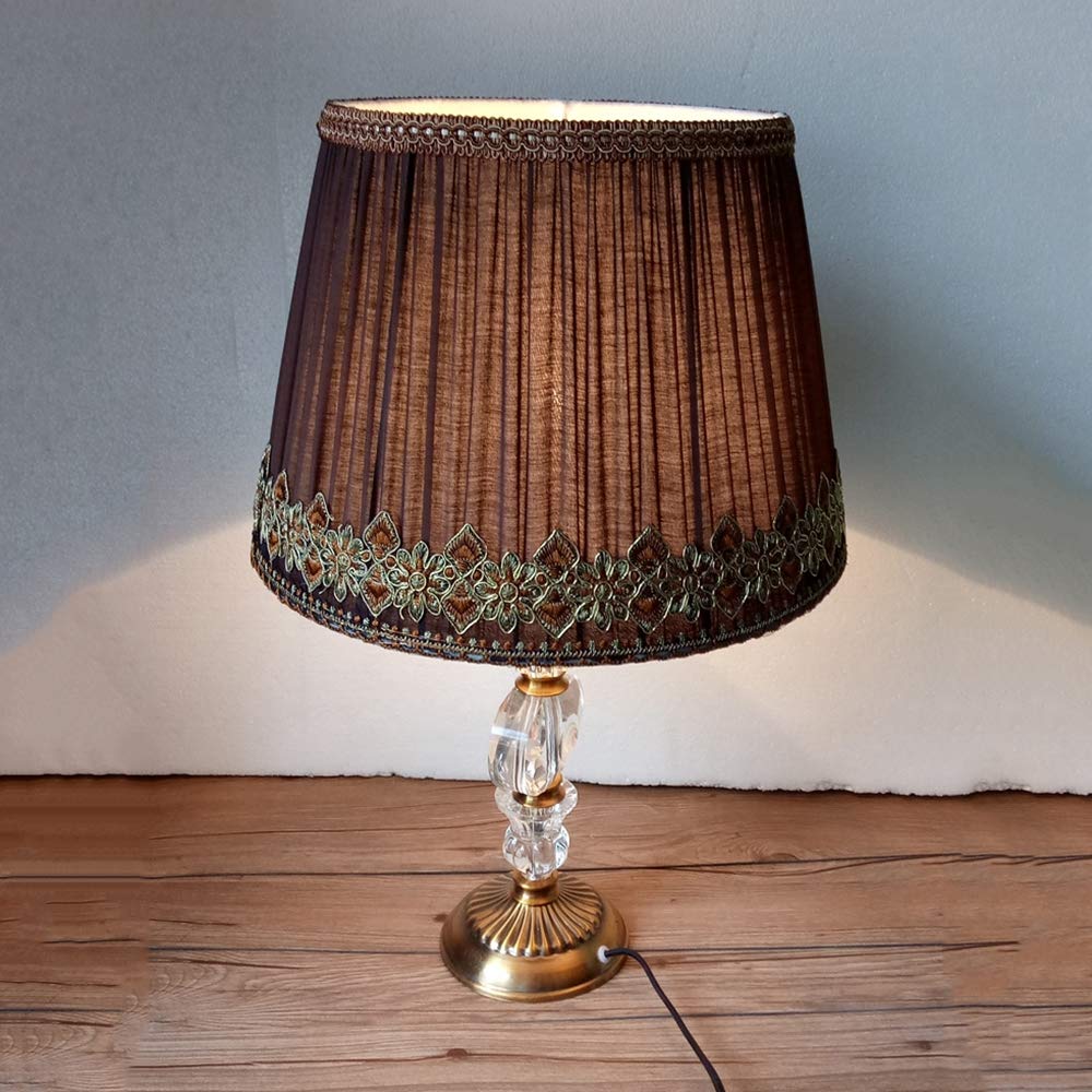 Obudowa abażuru, Premium ręcznie haftowany klosz lampy na brzegach Lampa stołowa Lampa biurkowa Lampa podłogowa, Kawa, H20cm