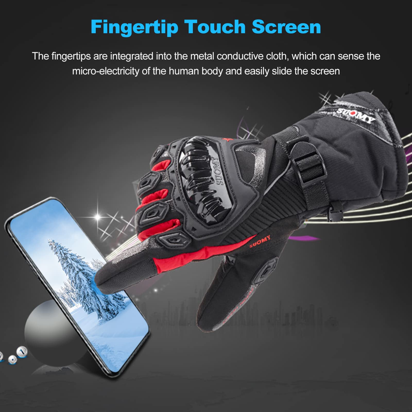 Gants de Moto étendus et épaissis, Gants à Écran Tactile Plein pour Femme et Homme, Gants Moto Coupe-Vent et Coupe-Froid pour VTT, Moto Cross, Scooter, Vélo et Autres Sports de Plein Air