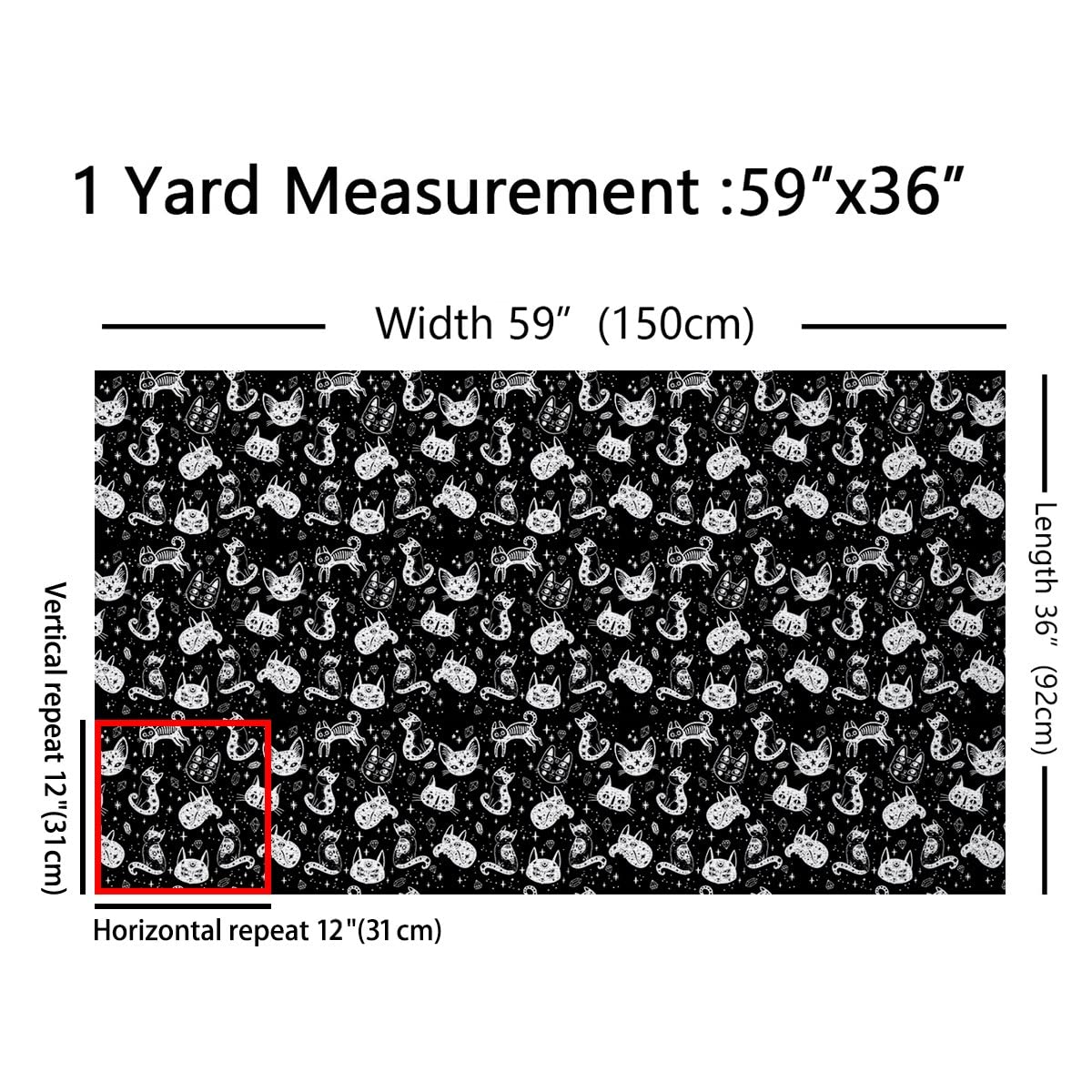 Cat Skeleton Fabric by The Yard,Starry Galaxy Exotic Style Upholstery Fabric for Chairs,Halloween Theme Gothic Skull Print Decorative Waterproof Outdoor Fabric,3 Yards,Black White - Image 2